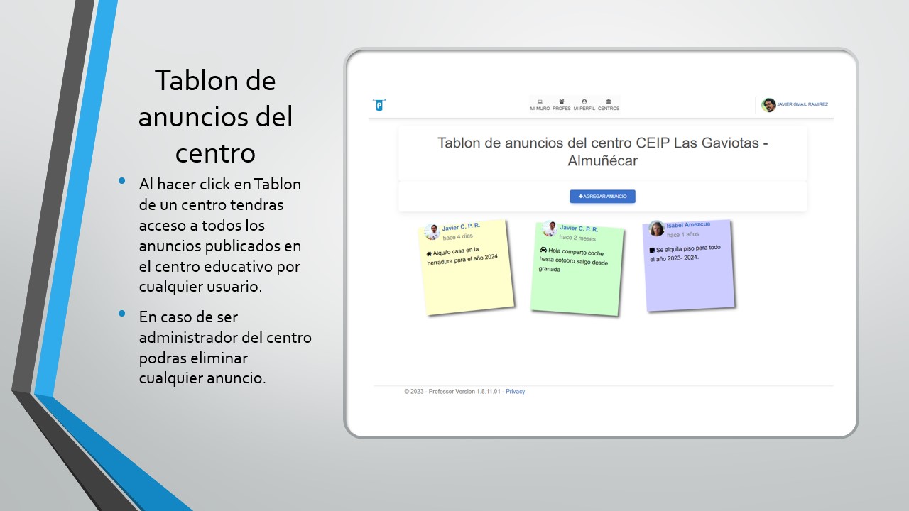 Tablón de anuncios del centro
